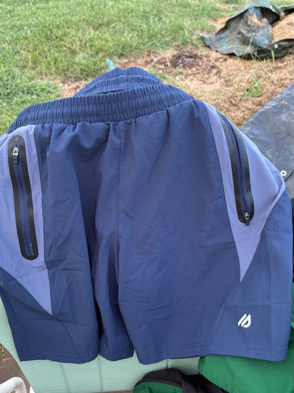 Eddie Bauer Navy and Light Blue Athletic Shorts with Zip Pockets